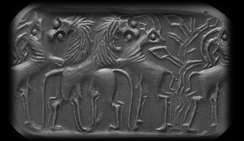 古代バクトリア 石製『人獣戦い』円筒印章シリンダーシール 印材 提げ物 装飾品 古代バクトリア 石製『人獣戦い』円筒印章シリンダーシール 印材